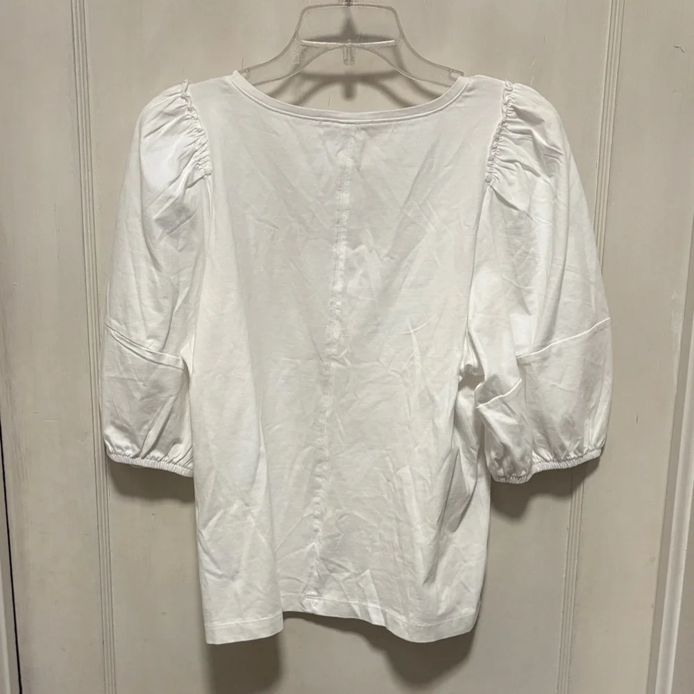 Madewell White V-Neck Puffy Sleeve V-Neck Tee Brand New